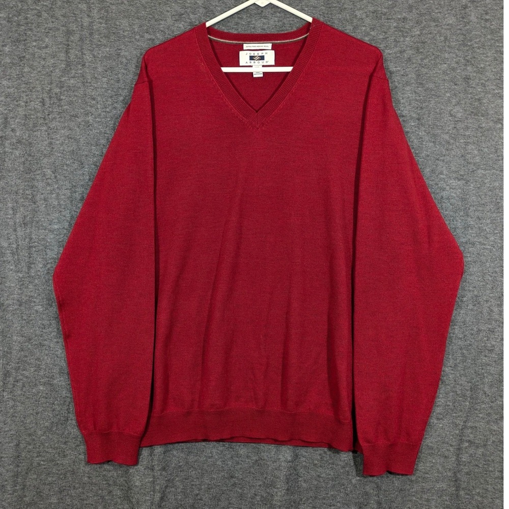 Joseph‎ Abboud 100% Extra Fine Merino Wool Red Mens V Neck Sweater Size XXL